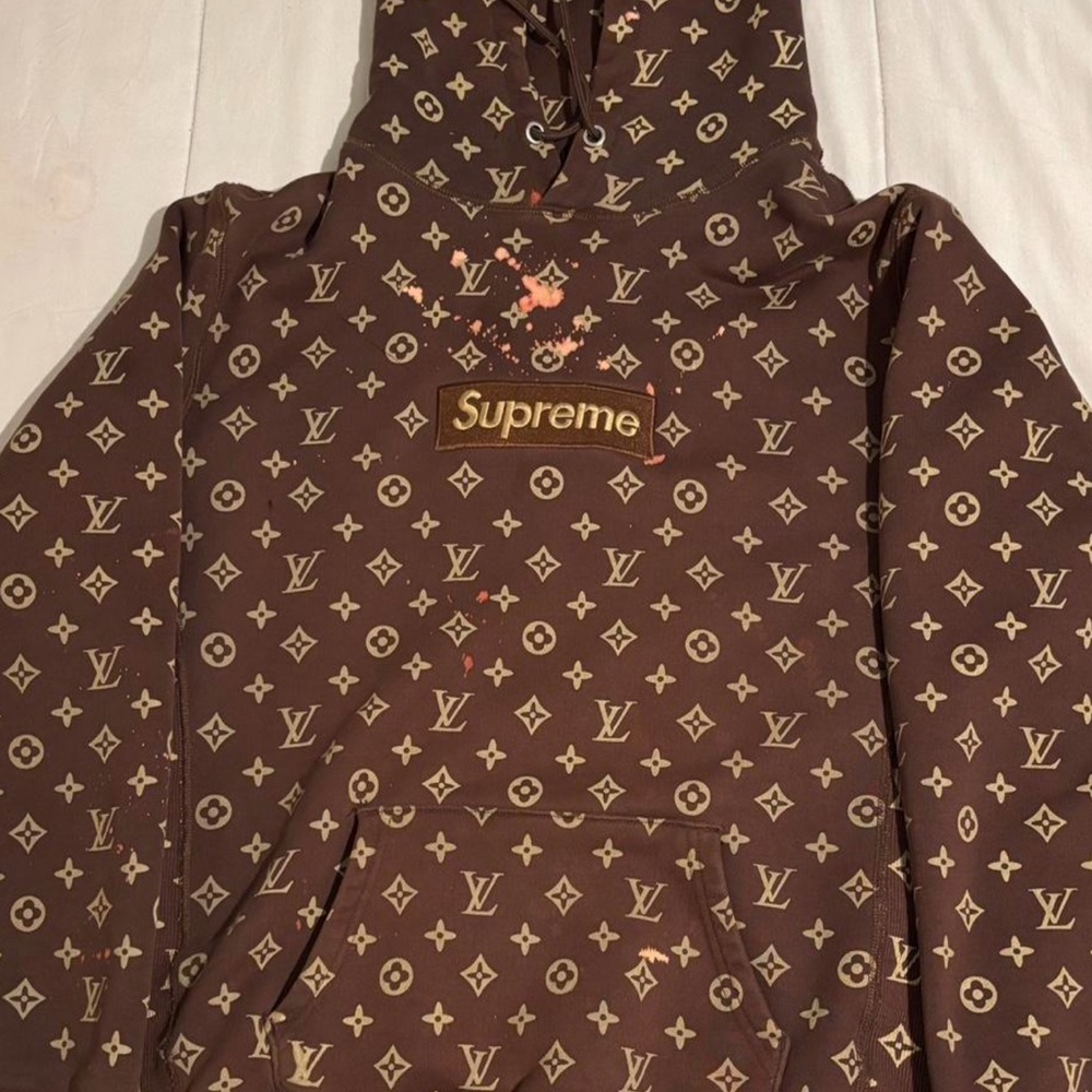 Supreme LV monogram Brown and Gold Logo Hoodie